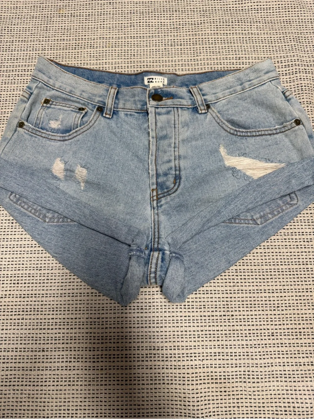 🔥🔥5/$25! Billabong Light Blue Distressed Denim Cuffed Short Shorts